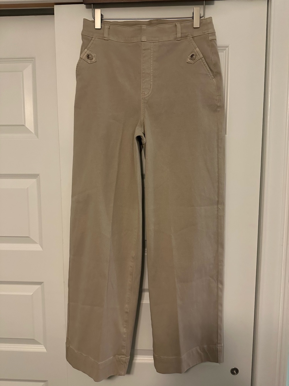 SPANX Stretch Twill Cropped Wide Leg Pants Taupe Brown Size M Casual Office $128